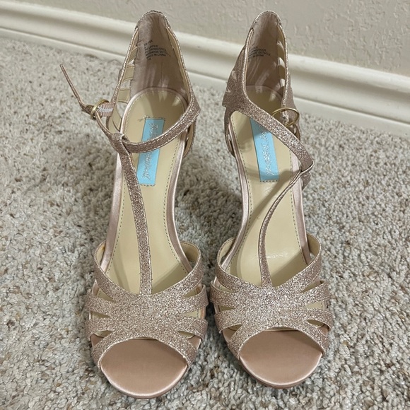 Betsy Johnson Blue Champagne Gold Glitter Heels - Picture 1 of 5